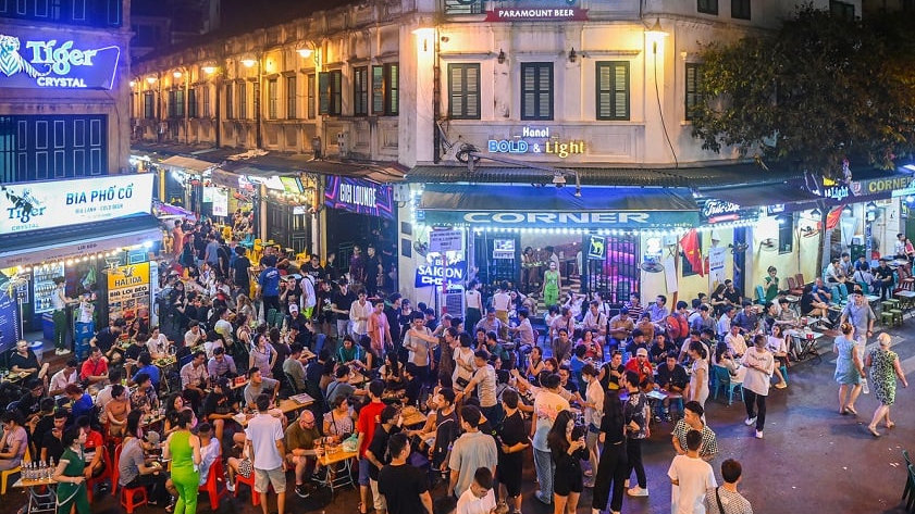Ta Hien Street, one of the busiest nightlife areas in Hanoi's Old Quarter.