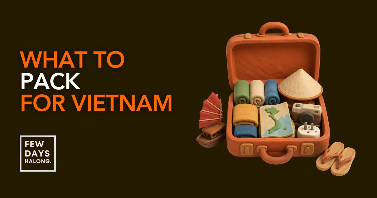 An open suitcase neatly packed with light clothing and travel essentials for a Vietnam trip