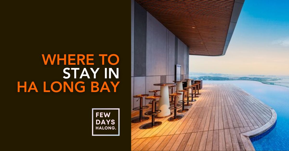Rooftop infinity pool at a Ha Long Bay hotel looking out over the bay