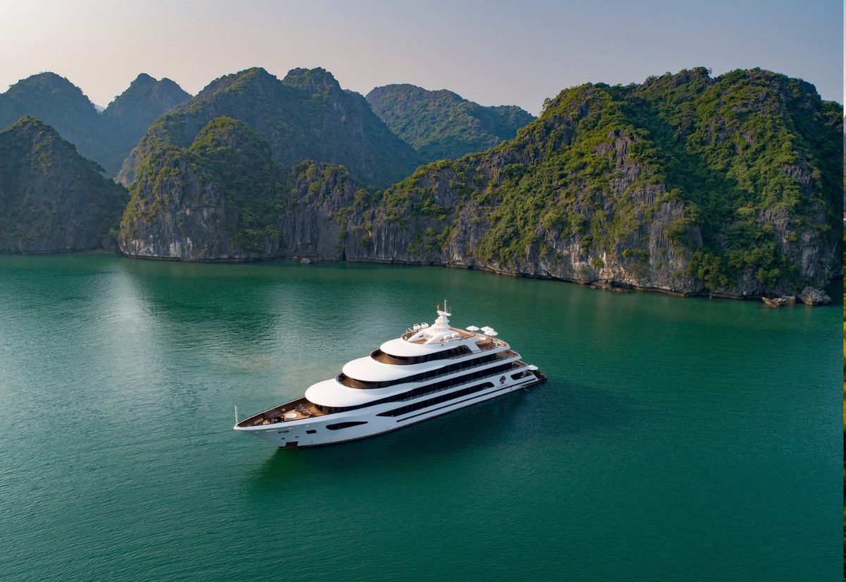Luxury cruise sailing through Ha Long Bay