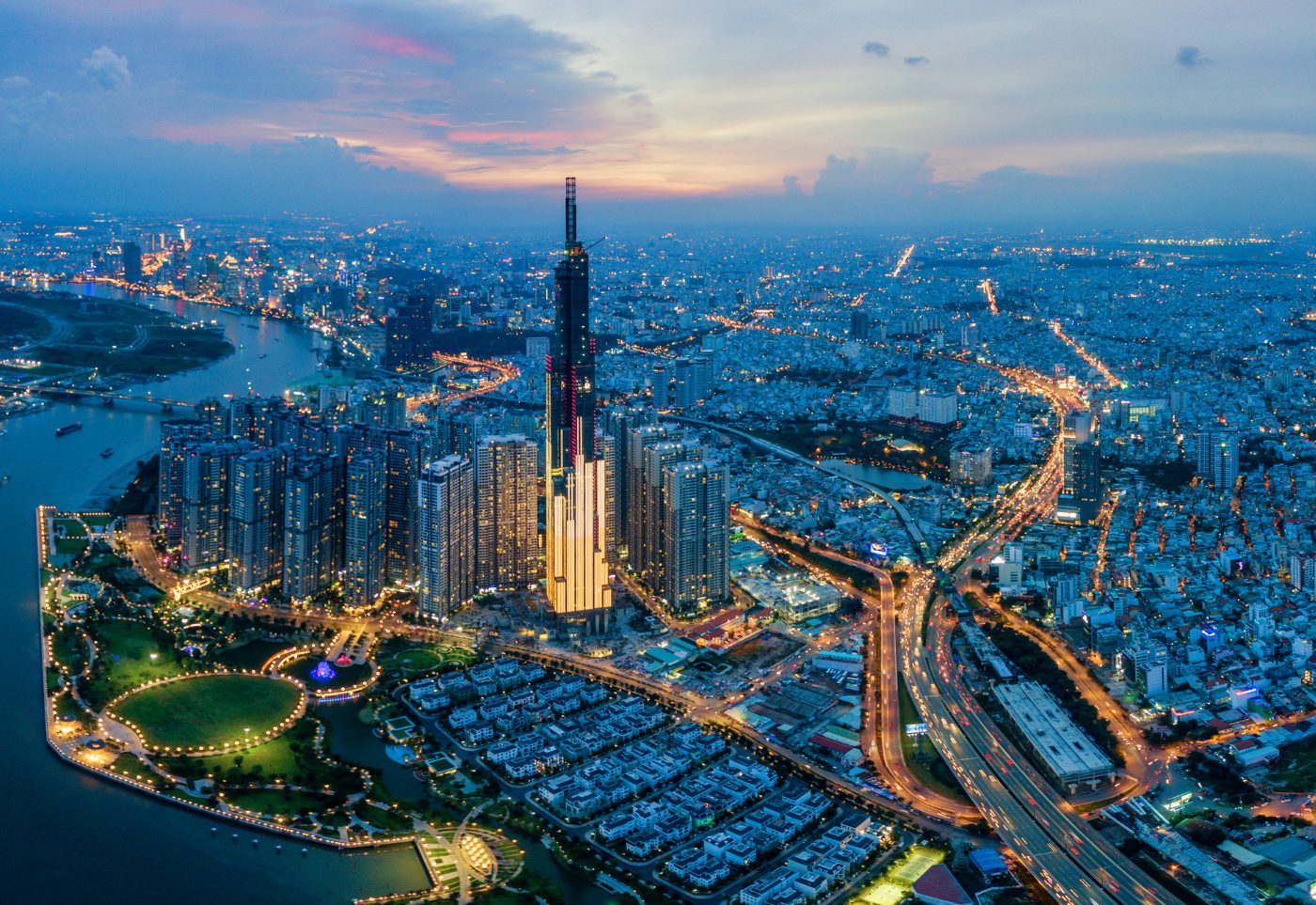 Ho Chi Minh City skyline at dusk with Landmark 81