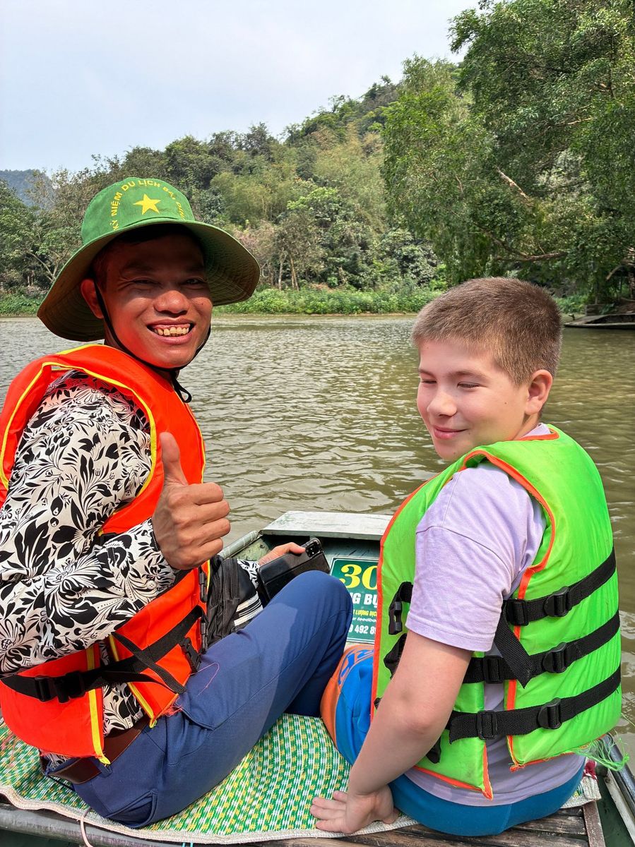 Our guide and son on a Ninh Binh boat trip Our guide and son on a Ninh Binh boat trip
