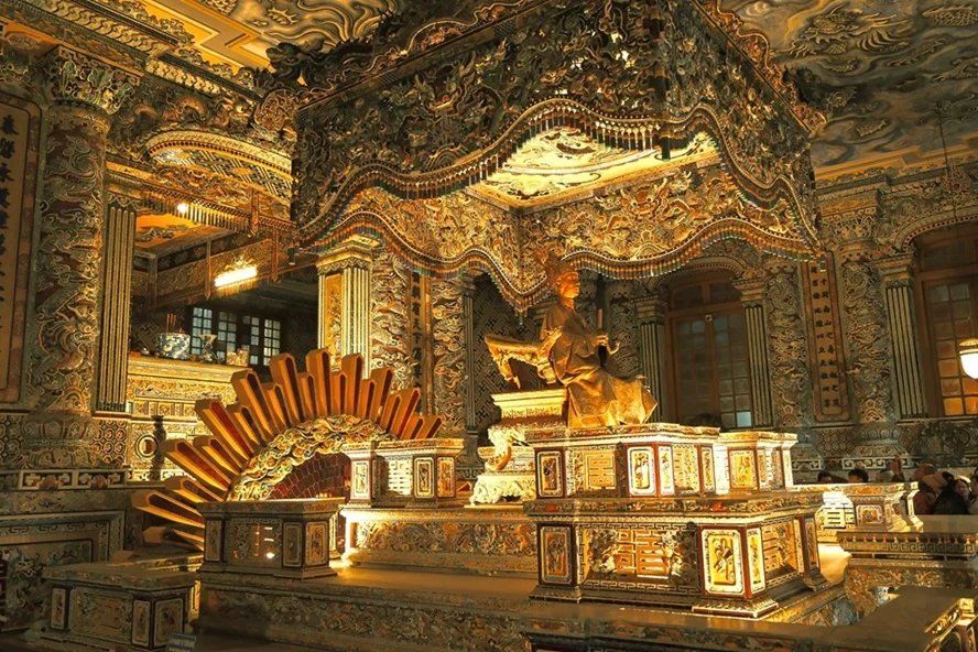 The gilded throne chamber inside Khai Dinh Tomb